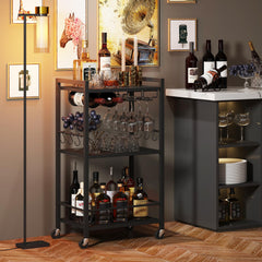 3-Tier Rolling Bar Cart with Wine Rack & Glass Holder