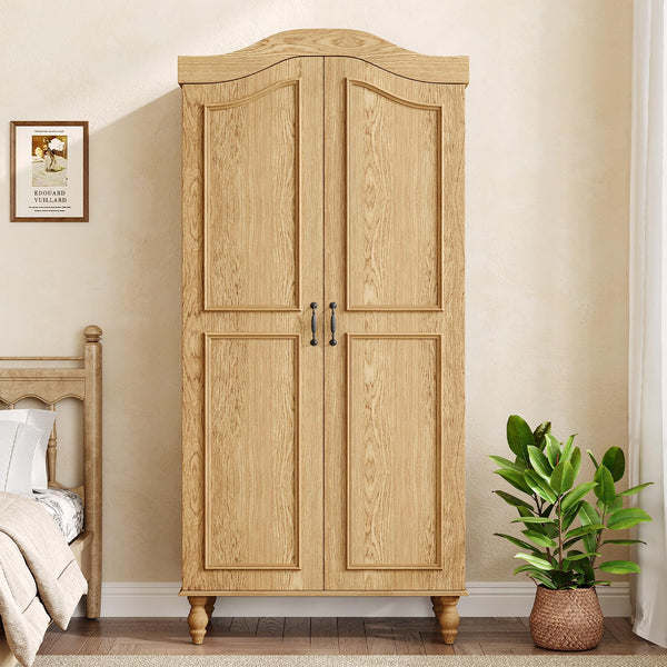 Arched Armoire Wardrobe Closet with 2 Doors & Hanging Rod — 71" H Freestanding Bedroom Cabinet