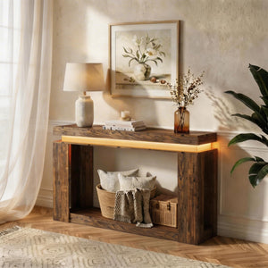 63" Console Table with LED Lighting & Charging Station
