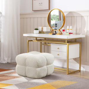 Square Tufted Ottoman Foot Rest – Teddy Fabric, Upholstered Pouf Stool