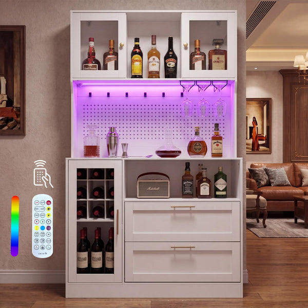 71-Inch Coffee Bar Cabinet with Wine Rack & RGB LED Light