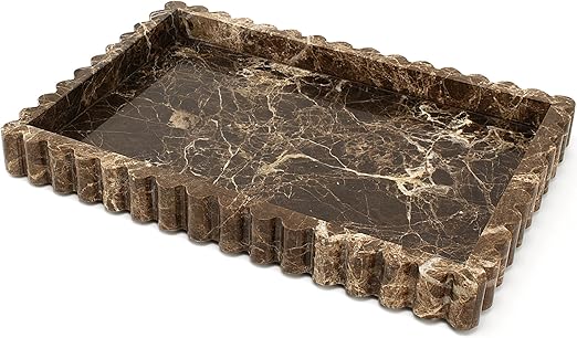 Natural Marble Decorative Tray with Fluted Edge