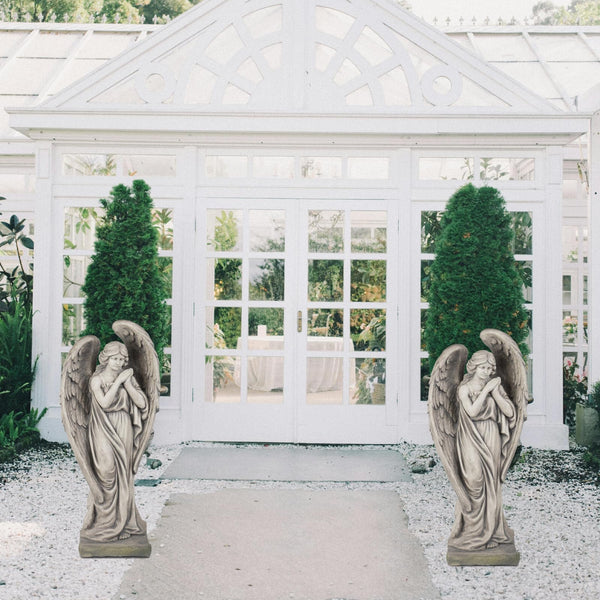 Large Outdoor Angel Garden Statue – 34 Inch Resin Concrete Finish