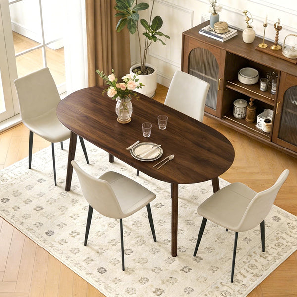 63" Oval Dining Table for 4–6 – Mid-Century Modern with Solid Wood Legs
