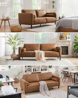 79" Mid-Century Modern Faux Leather 3-Seater Sofa