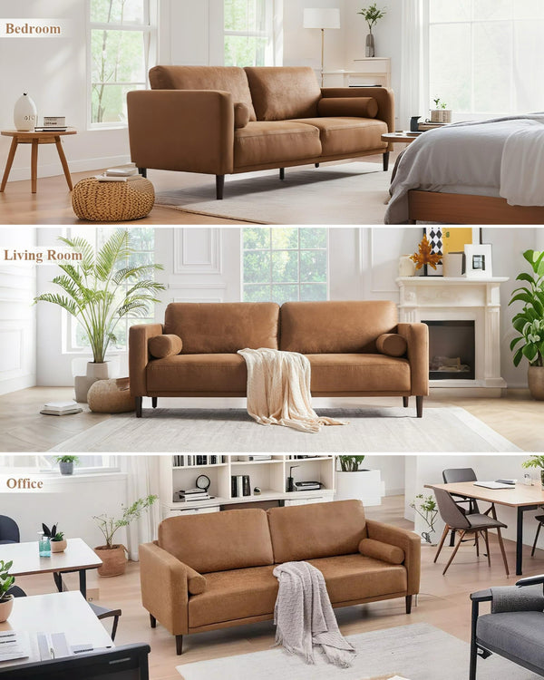 79" Mid-Century Modern Faux Leather 3-Seater Sofa