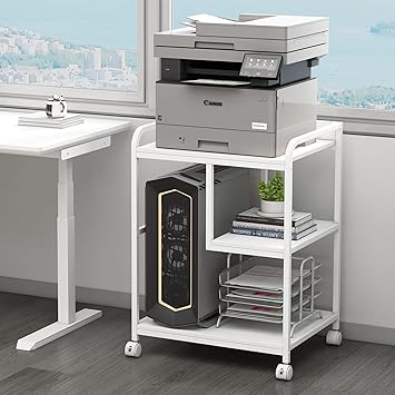Large Printer Stand with Wheels and Storage Shelf