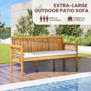 3-Person Acacia Wood Outdoor Bench with Cushion