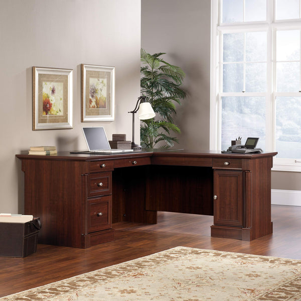 L-Shaped Executive Desk with File Cabinet & Keyboard Tray
