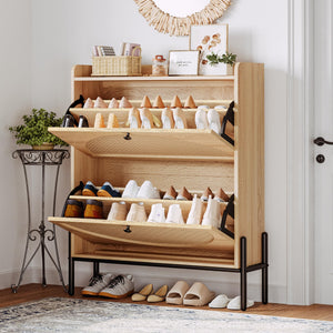 Rattan Shoe Cabinet with Flip Drawers