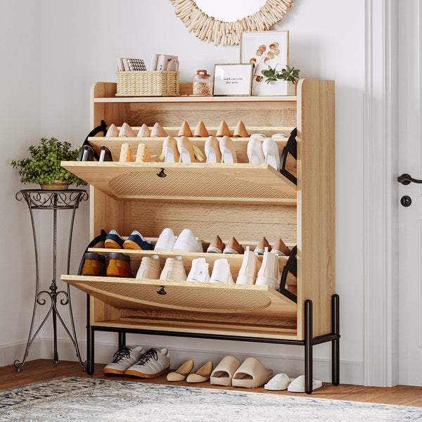 Rattan Shoe Cabinet with Flip Drawers