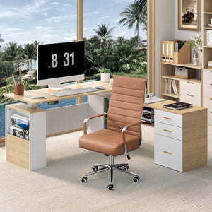 L-Shaped Electric Standing Desk with Storage & Privacy Panel