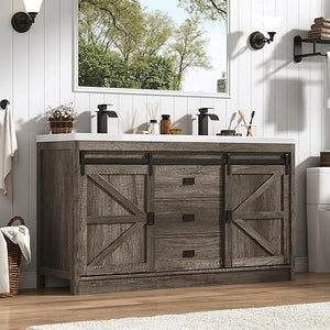 59" Double Bathroom Vanity with Sink, Faucet & Storage Drawers