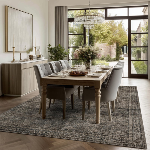 Washable Area Rug – Faux Wool Vintage Print, Non-Slip, Multi-Size