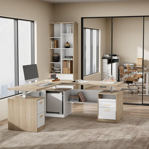 L-Shaped Electric Standing Desk with Storage & Privacy Panel