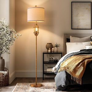 Industrial Floor Lamp with Dual Lights & Linen Shade