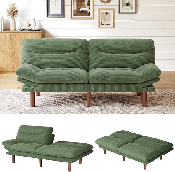 Convertible Futon Sofa Bed with Adjustable Backrest & Armrests