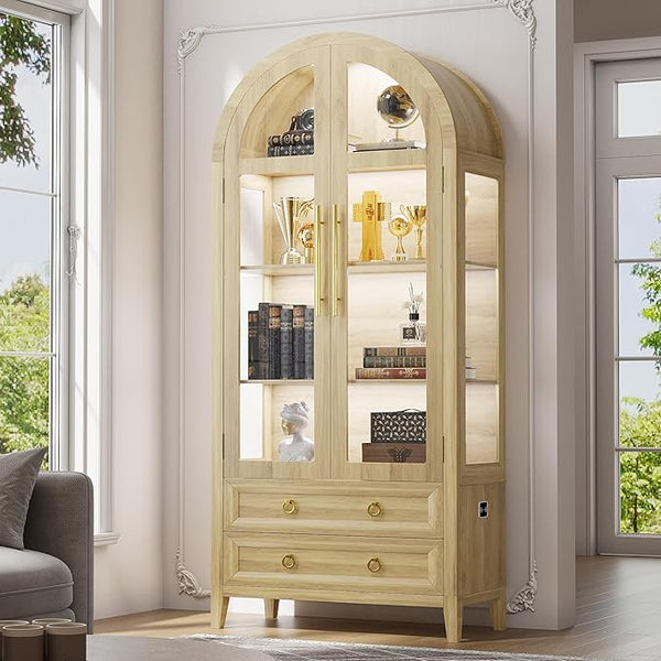 71" Arched Display Cabinet with LED Lighting & Glass Doors