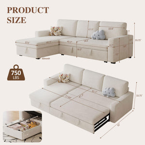 81.5" L-Shaped Sleeper Sofa Bed with Storage Chaise