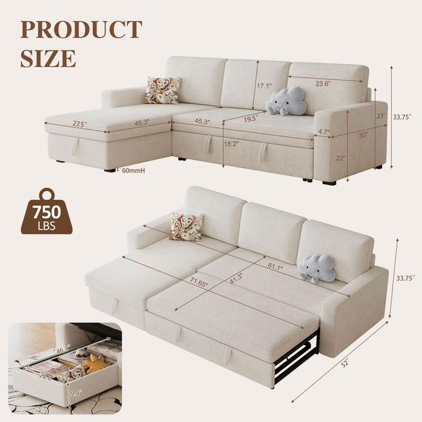 81.5" L-Shaped Sleeper Sofa Bed with Storage Chaise