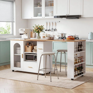 Swivel Kitchen Island with Storage, Drawers & Shelves