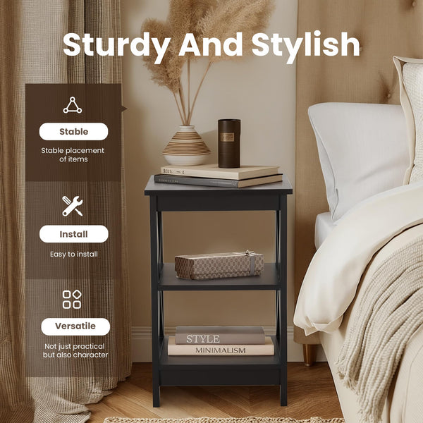 3-Tier End Table Set of 2 with Storage Shelves