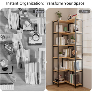 6-Tier Deformable Corner Bookshelf with Metal Frame