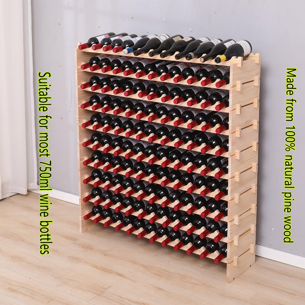 144-Bottle Freestanding Wood Wine Rack with Modular Stackable Shelves