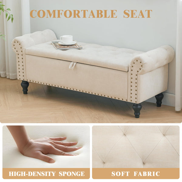 51" Linen Storage Ottoman Bench with Hidden Compartment