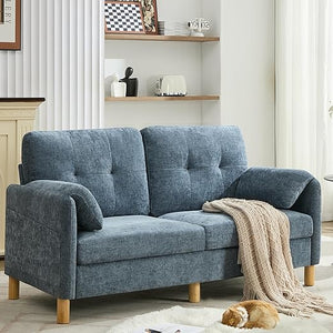 Chenille Loveseat Sofa with Storage Pockets