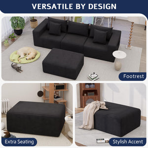 Oversized Corduroy Ottoman Rectangle Pouf with 28D Foam