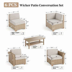 L-Shape Outdoor Wicker Sectional Sofa Set with Cushions & Coffee Table