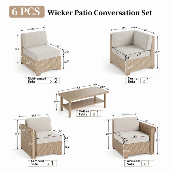 L-Shape Outdoor Wicker Sectional Sofa Set with Cushions & Coffee Table