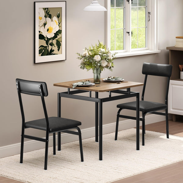 3-Piece Dining Table Set with PU Upholstered Chairs