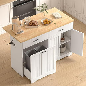 Large Kitchen Island with Drop Leaf & Power Outlet