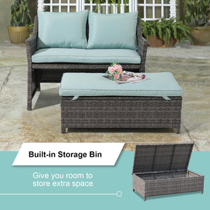 2-Piece Outdoor Wicker Loveseat & Coffee Table Set with Storage