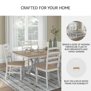 Ladderback Dining Chair Set of 2 – White & Light Brown