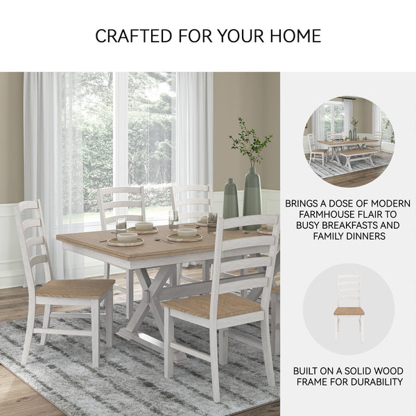 Ladderback Dining Chair Set of 2 – White & Light Brown