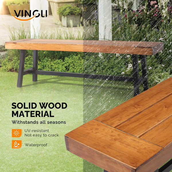 Acacia Wood Outdoor Bench with Metal Legs