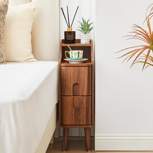 Mid-Century Modern Narrow Nightstand with 2 Drawers