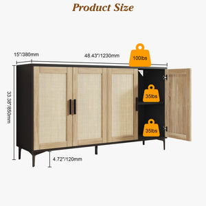 48" Rattan Buffet Cabinet with Adjustable Shelves