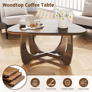 Round Wood Coffee Table with Triangle Base