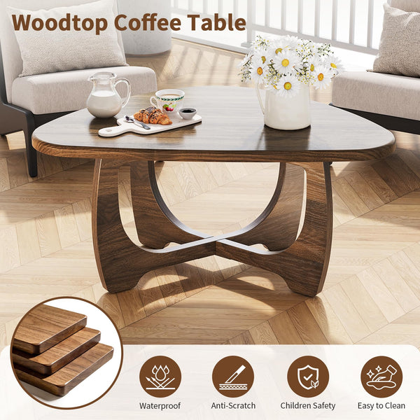 Round Wood Coffee Table with Triangle Base
