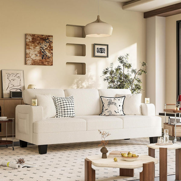 3-Seat Corduroy Sofa – Deep Seat Living Room Couch