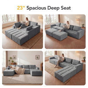 Modular Sectional Sofa with Ottoman – L-Shape & U-Shape, Cloud Couch, No Assembly