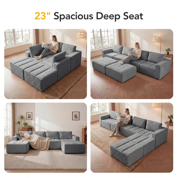 Modular Sectional Sofa with Ottoman – L-Shape & U-Shape, Cloud Couch, No Assembly