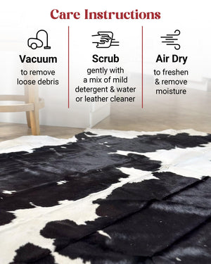 Black & White Cowhide Area Rug – Genuine Leather Hair-On Hide