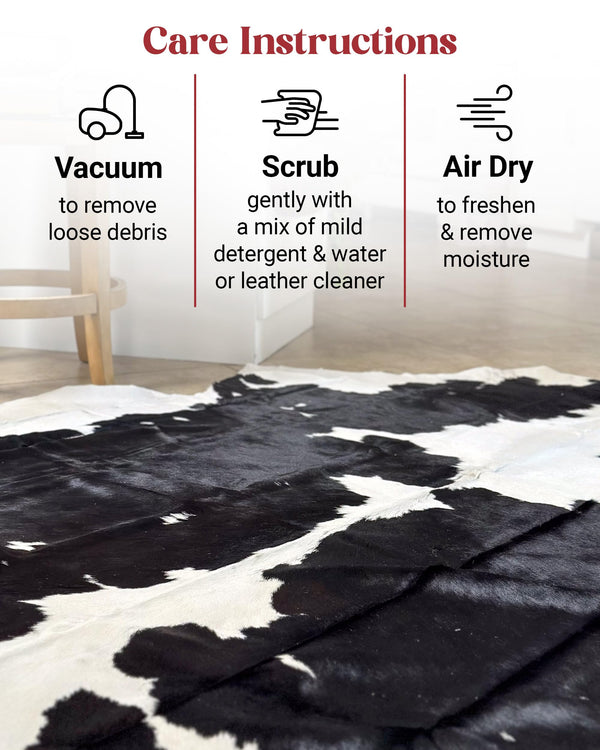 Black & White Cowhide Area Rug – Genuine Leather Hair-On Hide