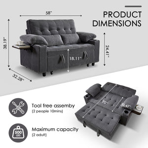 58" Convertible Sleeper Sofa Bed – Pull-Out Loveseat with Adjustable Backrest