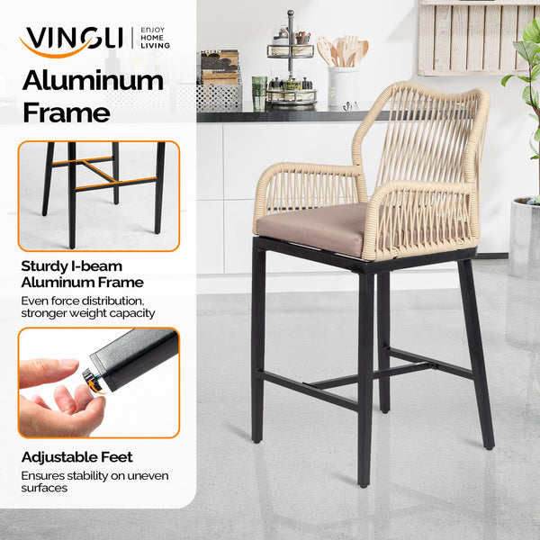 Outdoor Counter Height Bar Stools with Wicker Backrest